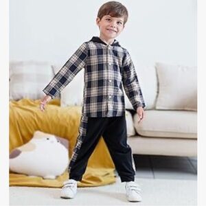 Plaid Flannel Toddler Button Down Hooded Shacket for Boys Size 130